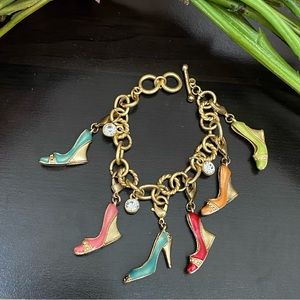 Vintage Unsigned Enamel Shoe Charm Bracelet